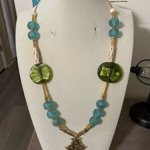 Artisan Green and Blue Glass Beaded  Necklace